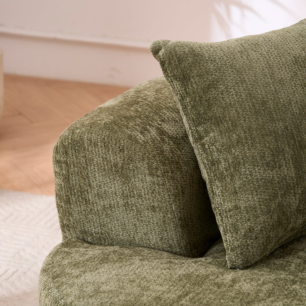 Crescent Sectional Sofa | No-Assembly Chenille 2-Seater with Low-Back Deep Cushions & Self-Inflating Foam — Green / Gray