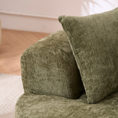 Crescent Sectional Sofa | No-Assembly Chenille 2-Seater with Low-Back Deep Cushions & Self-Inflating Foam — Green / Gray