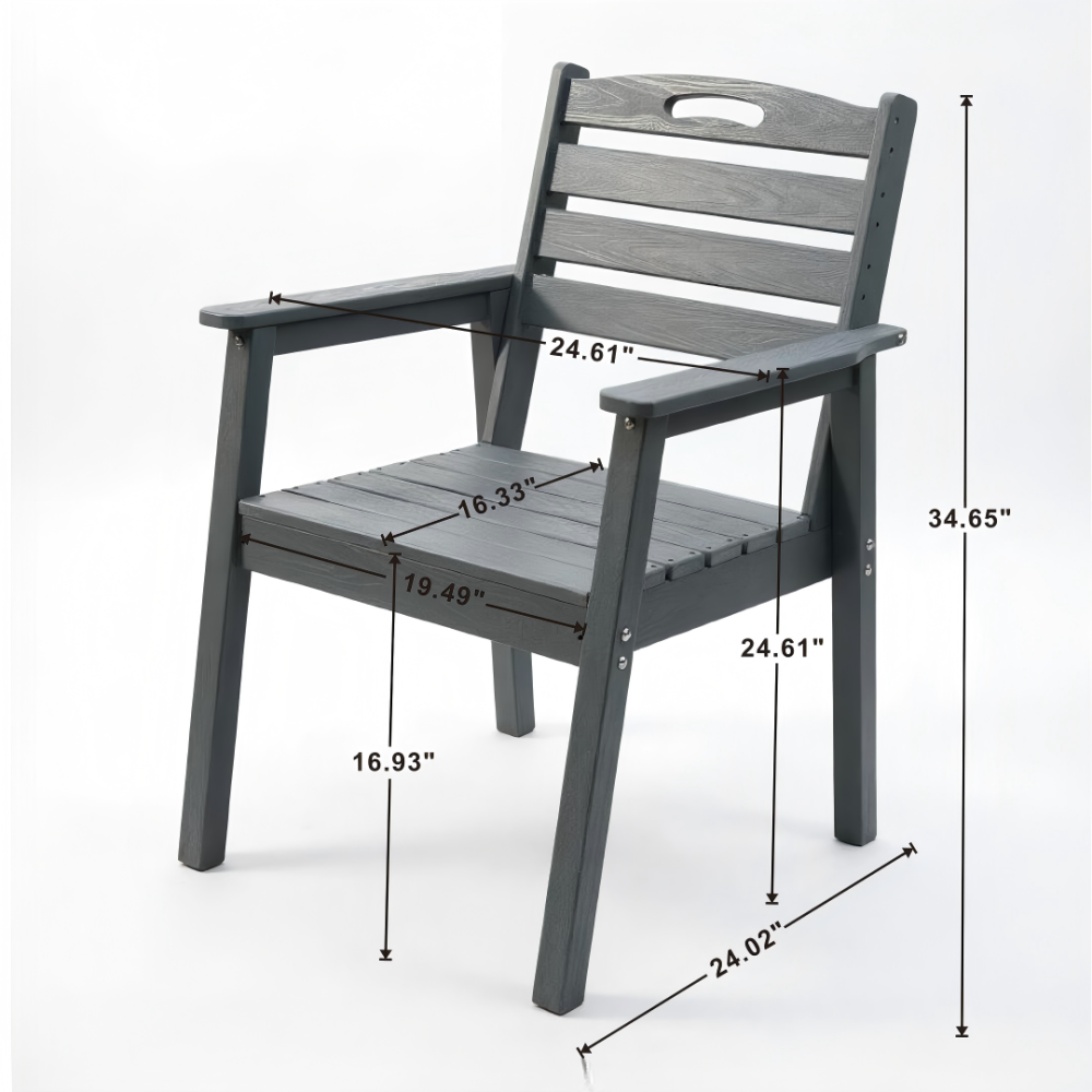 HDPE Outdoor Dining Chair | Ergonomic All-Weather Patio Chair with Armrests, Zero Maintenance — Grey