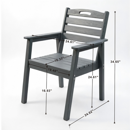 HDPE Outdoor Dining Chair | Ergonomic All-Weather Patio Chair with Armrests, Zero Maintenance — Grey