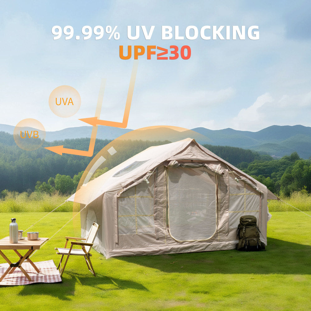 Inflatable Camping Tent for 4–6 People | 4-Season Waterproof Air Tent with Clear Skylight, Mesh Windows & Dual Pump — 420D Oxford