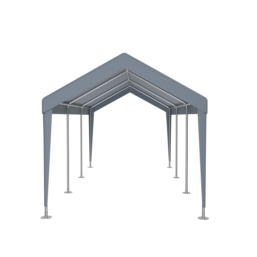 10×20 FT Portable Carport Garage | Heavy-Duty Galvanized Steel Frame with 2 Roll-Up Doors & 4 Ventilated Windows — White / Grey