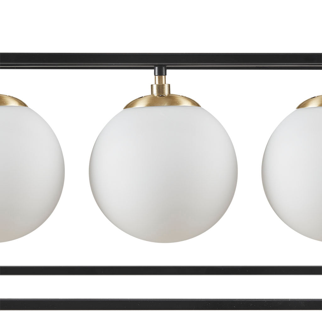 6-Light Industrial Linear Chandelier – Frosted Glass Globe & Antique Brass | Dining Room & Kitchen Island