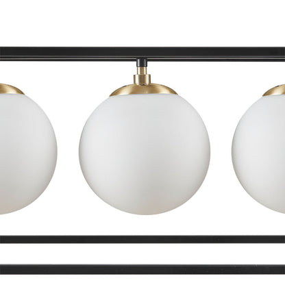 6-Light Industrial Linear Chandelier – Frosted Glass Globe & Antique Brass | Dining Room & Kitchen Island