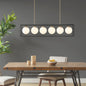6-Light Industrial Linear Chandelier – Frosted Glass Globe & Antique Brass | Dining Room & Kitchen Island