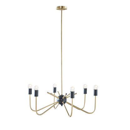 6-Light Antique Brass & Black Chandelier | Modern Two-Tone Ceiling Light with Upright Angular Arms — Adjustable 19"–49", Dining Room & Kitchen