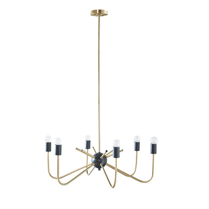 6-Light Antique Brass & Black Chandelier | Modern Two-Tone Ceiling Light with Upright Angular Arms — Adjustable 19"–49", Dining Room & Kitchen