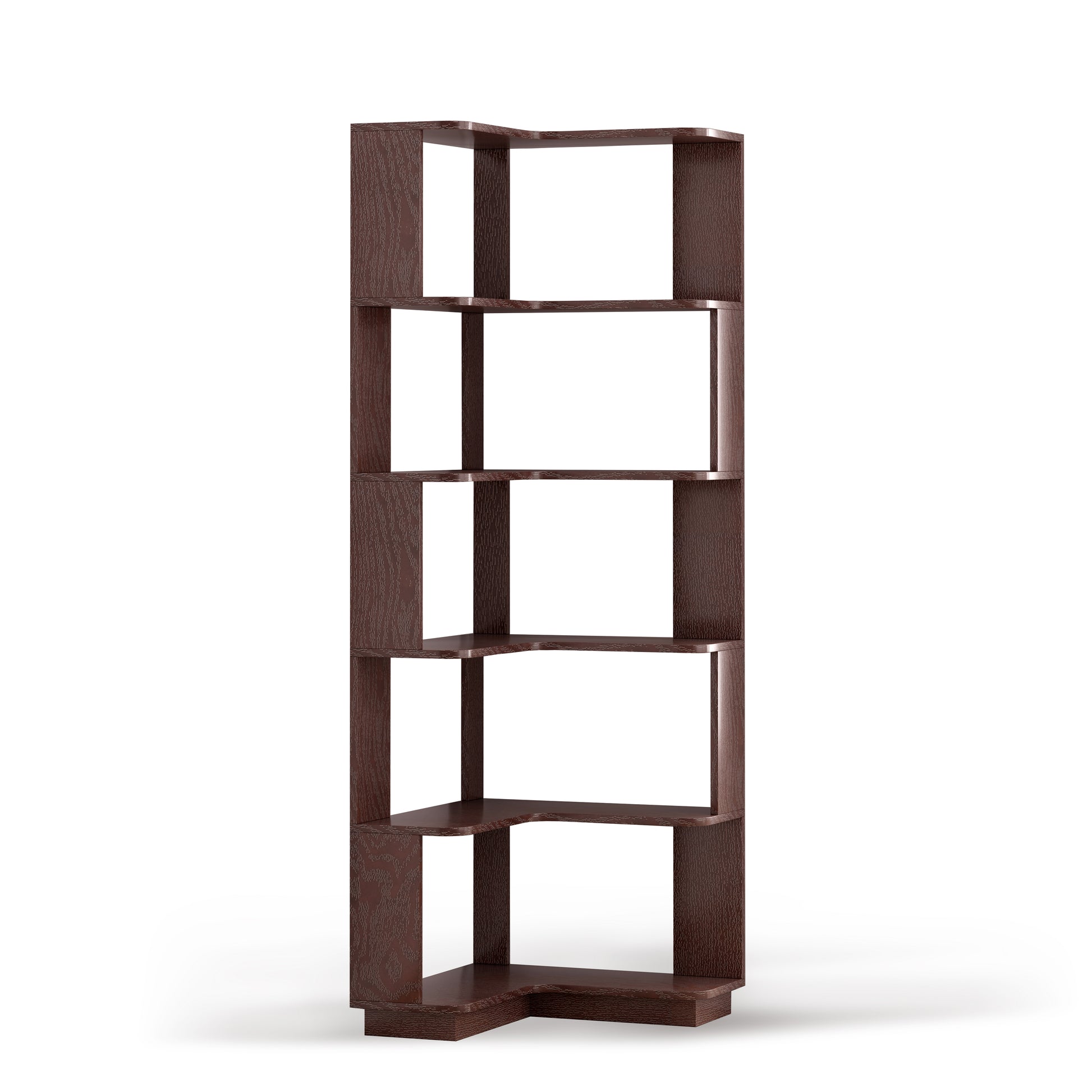 6-Tier L-Shaped Corner Bookshelf | Freestanding Wood Display Shelf with Anti-Drop Panels & Anti-Tip Device — 5 Colors