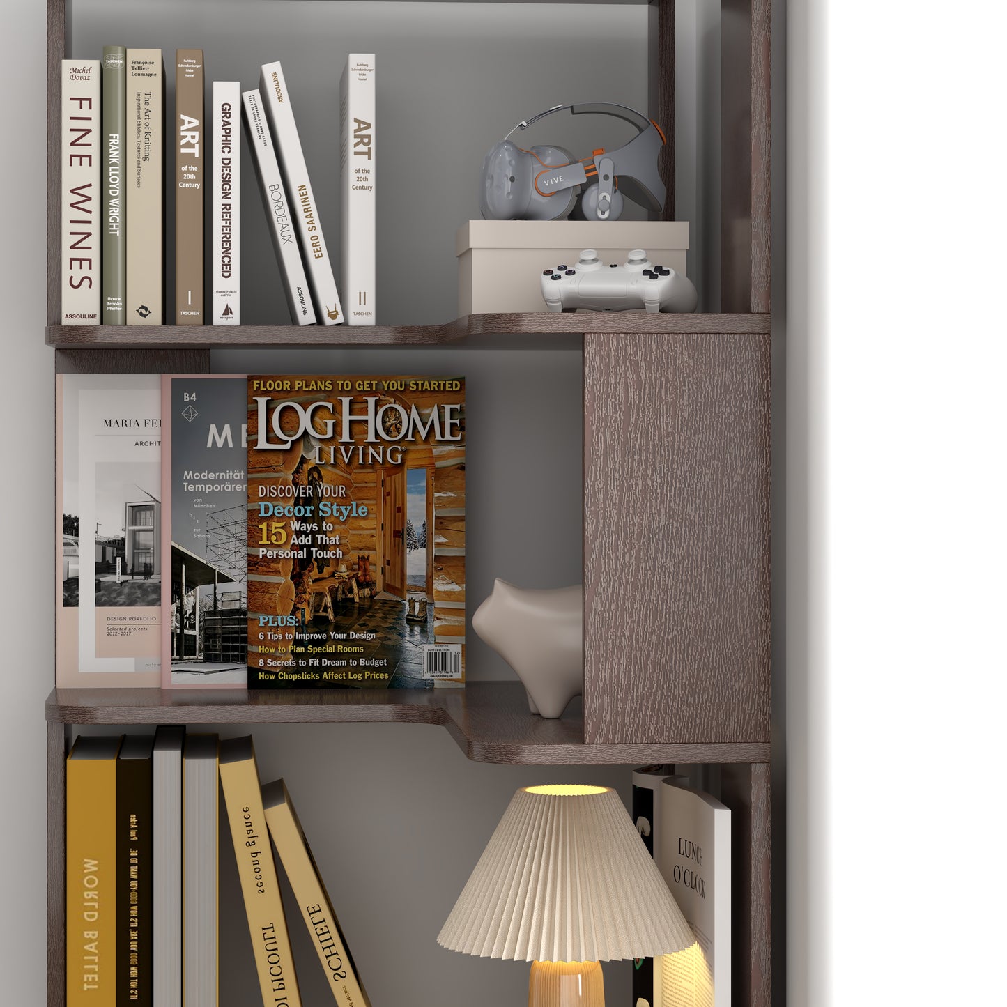 6-Tier L-Shaped Corner Bookshelf | Freestanding Wood Display Shelf with Anti-Drop Panels & Anti-Tip Device — 5 Colors