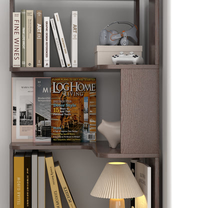 6-Tier L-Shaped Corner Bookshelf | Freestanding Wood Display Shelf with Anti-Drop Panels & Anti-Tip Device — 5 Colors