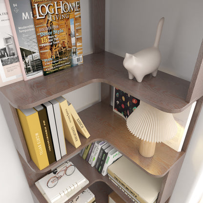 6-Tier L-Shaped Corner Bookshelf | Freestanding Wood Display Shelf with Anti-Drop Panels & Anti-Tip Device — 5 Colors