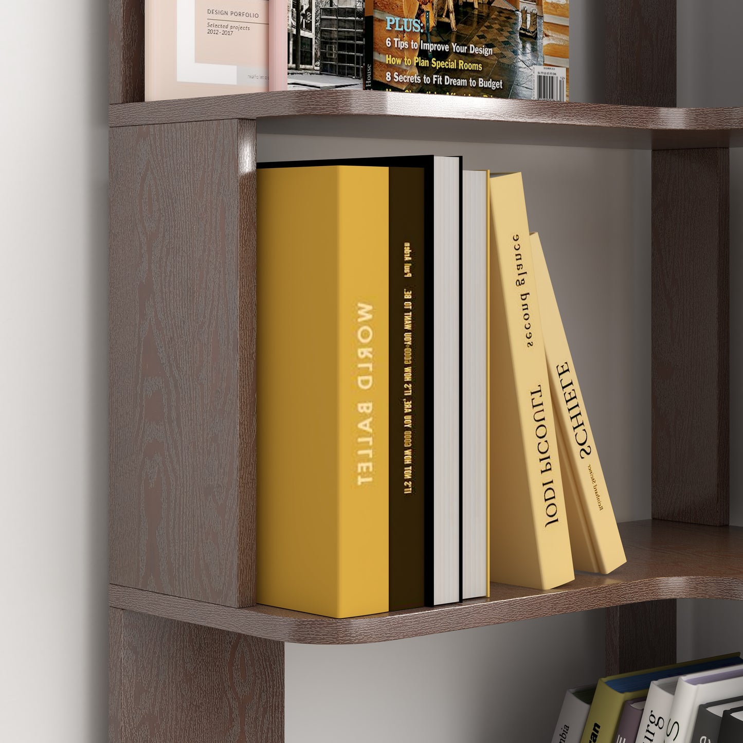 6-Tier L-Shaped Corner Bookshelf | Freestanding Wood Display Shelf with Anti-Drop Panels & Anti-Tip Device — 5 Colors