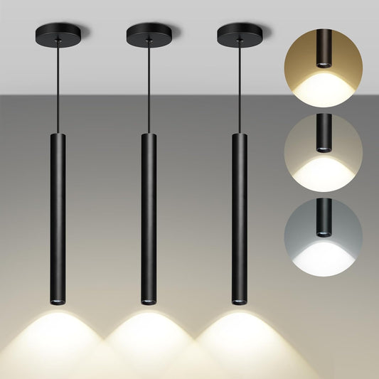 Modern Pendant Light Fixtures 3-Pack | Dimmable LED Kitchen Island Lighting, 2700K-6000K Adjustable, 15" Hanging Ceiling Lights Balck / 3 Pack Vistaro Home
