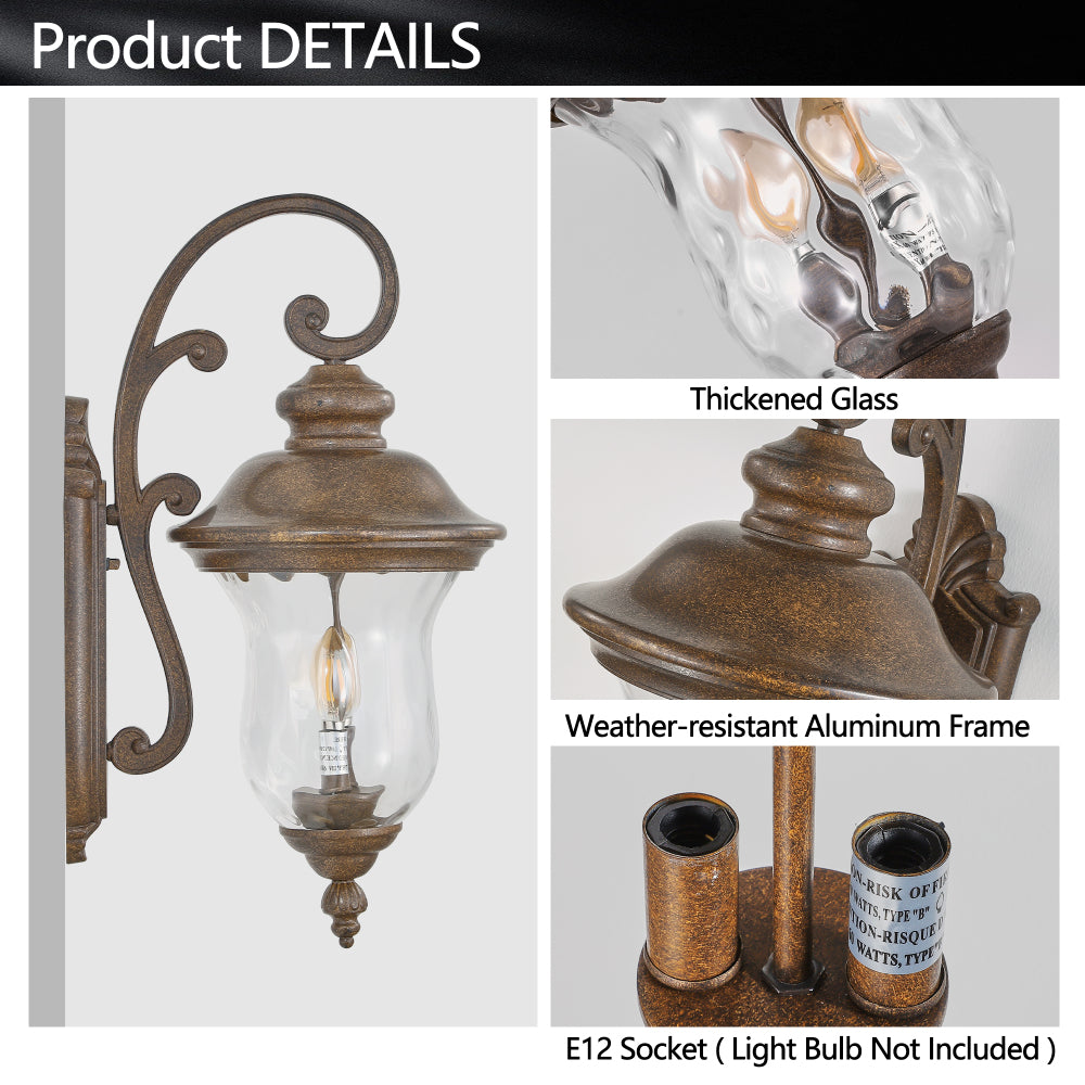 22" Vintage Outdoor Wall Lantern | Weatherproof Bronze Sconce with Clear Glass Shade for Porch, Patio & Entryway