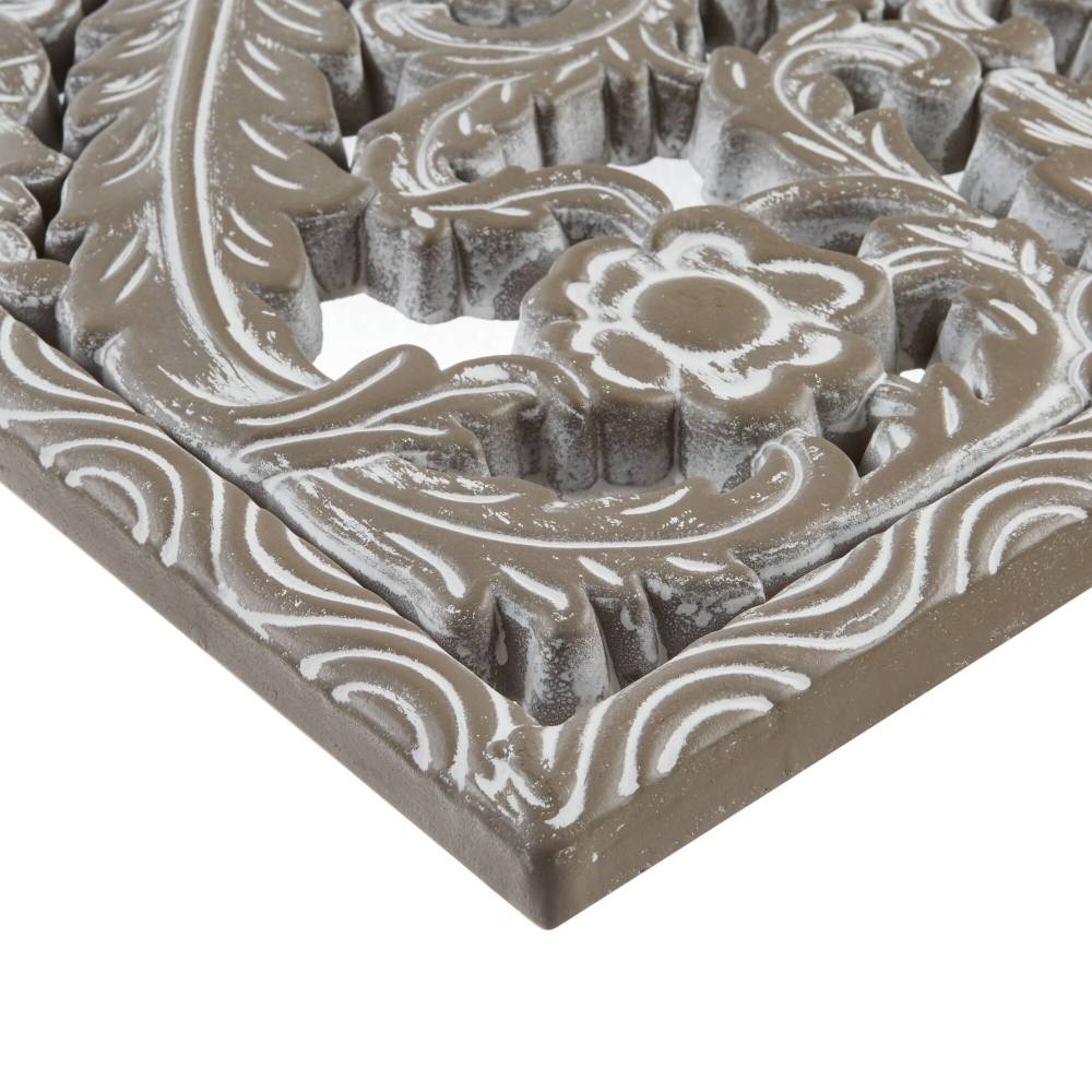 Distressed Lotus Carved Wood Wall Panels – Set of 2, Dimensional Engineered Wood Art