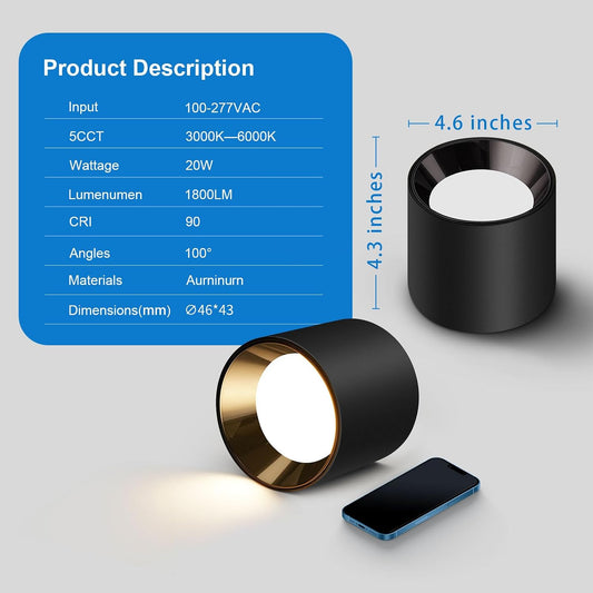 Modern Flush Mount Ceiling Light | 4.8" LED Cylinder Fixture for Hallway, 5CCT 3000K-6000K Dimmable, CRI90+ Vistaro Home