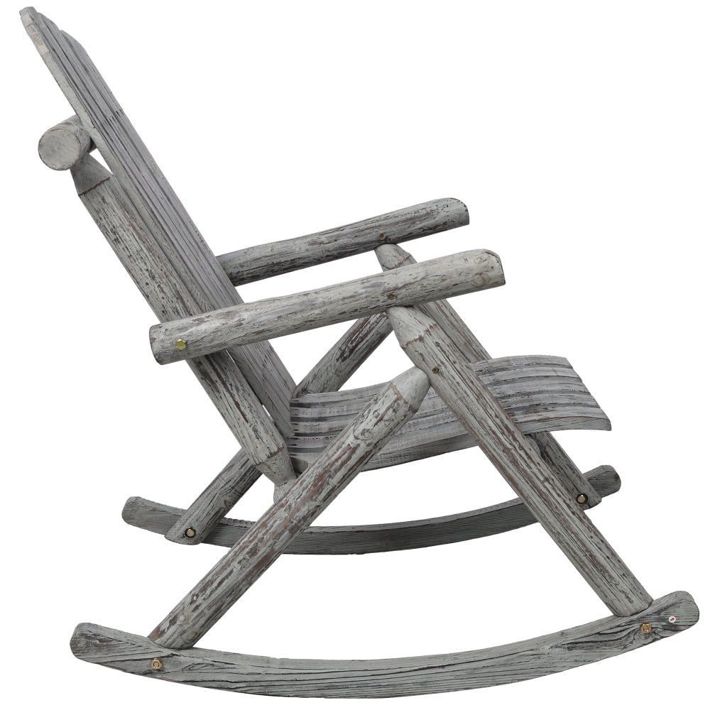 Fir Wood Porch Rocking Chair | Ergonomic High-Back Outdoor Rocker with 330 lb Capacity — Light Gray