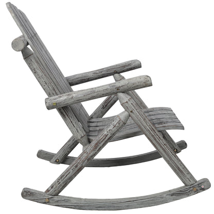 Fir Wood Porch Rocking Chair | Ergonomic High-Back Outdoor Rocker with 330 lb Capacity — Light Gray