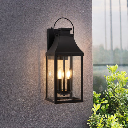 20" Dusk-to-Dawn Outdoor Wall Light | 2-Light Black Waterproof Porch Sconce with Tempered Glass — Garage, Patio & Front Door (1 or 2 Pack)