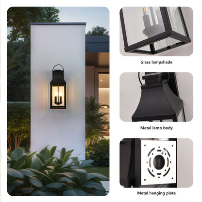 20" Dusk-to-Dawn Outdoor Wall Light | 2-Light Black Waterproof Porch Sconce with Tempered Glass — Garage, Patio & Front Door (1 or 2 Pack)