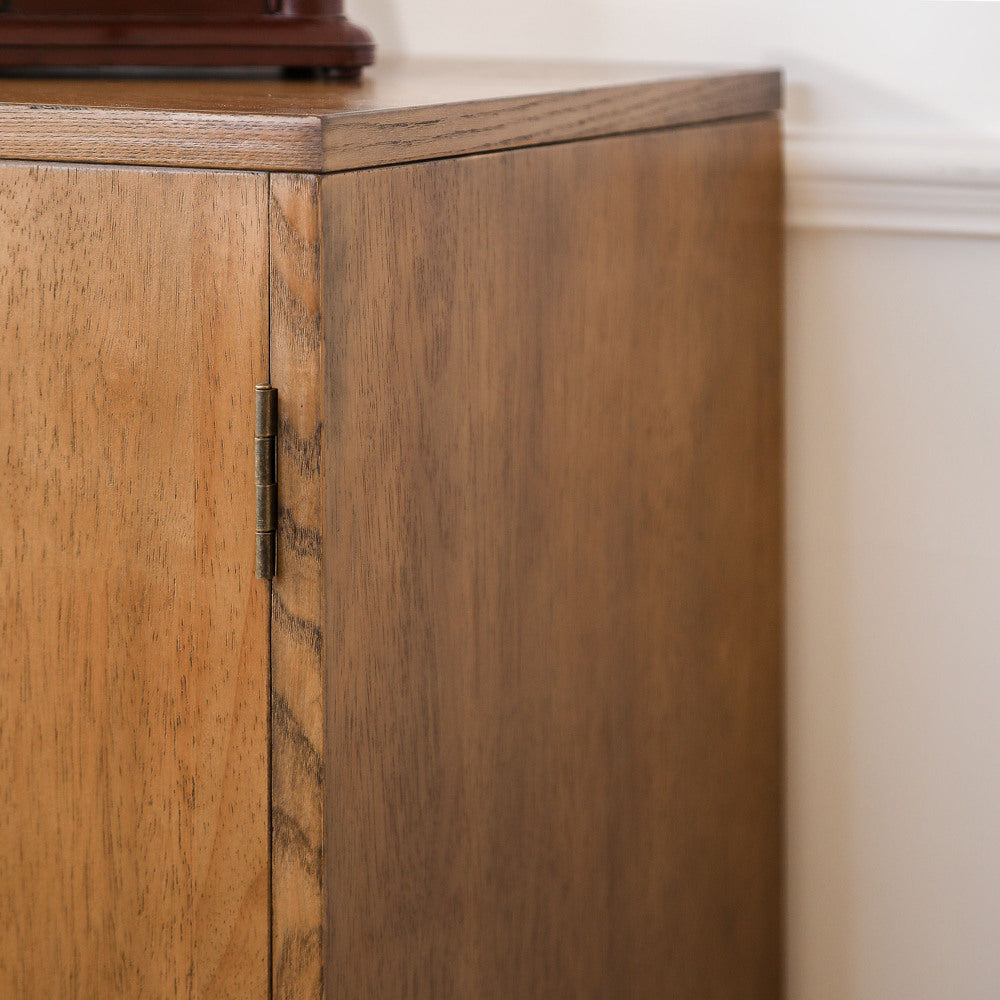 Rustic Hand-Carved 2-Door Accent Cabinet Boho Floral Storage Sideboard with Solid Wood Legs