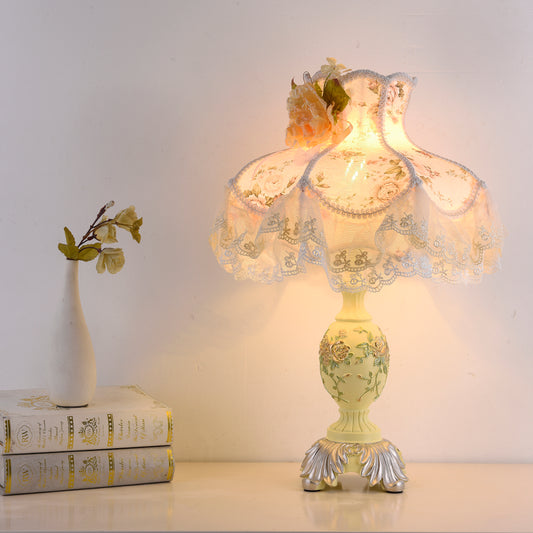 Victorian Pink & Ivory Table Lamp – Lace Pleated Shade & Beaded Fringe, Princess Bedside Night Light Pink Vistaro Home