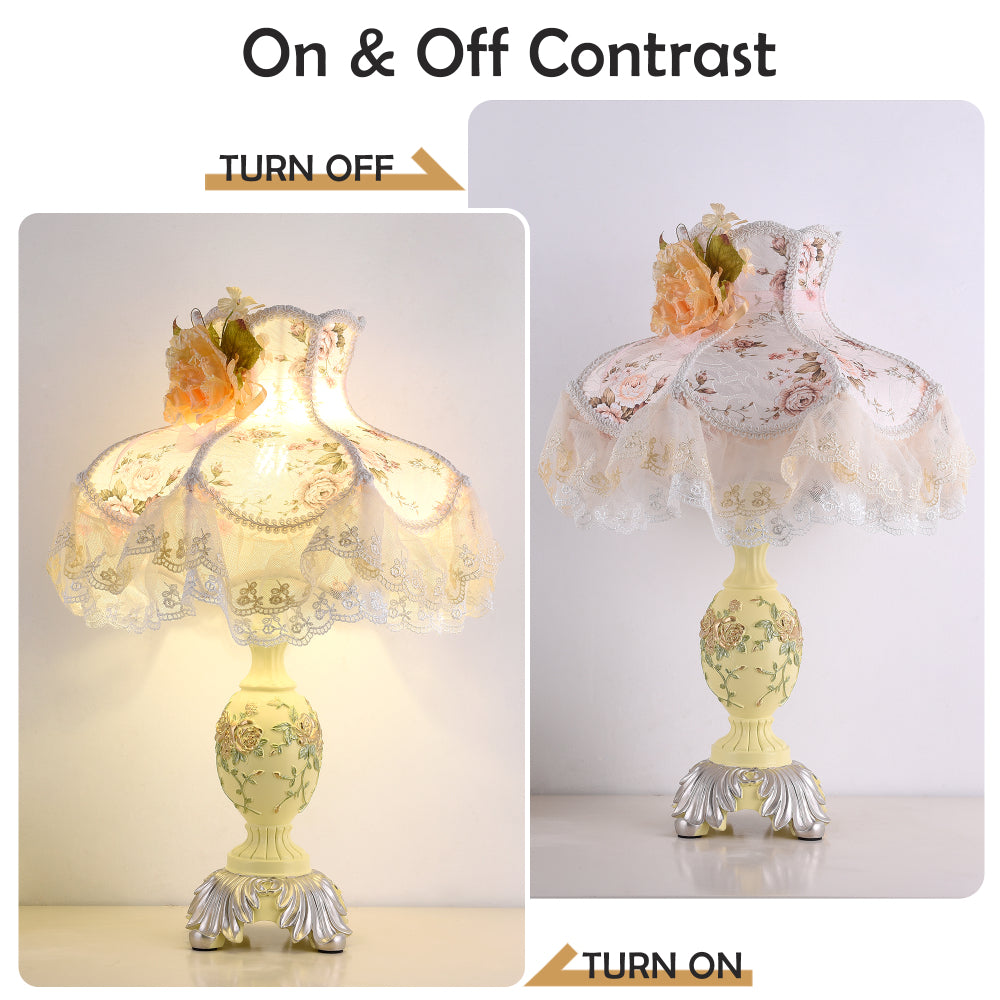 Victorian Pink & Ivory Table Lamp – Lace Pleated Shade & Beaded Fringe, Princess Bedside Night Light