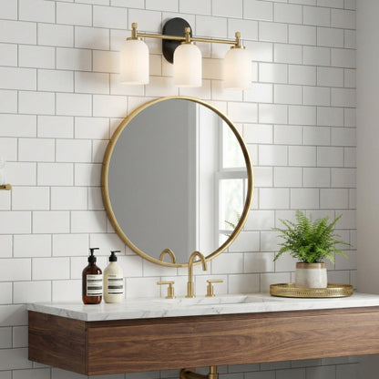 Traditional Vanity Light over Bathroom Mirror | 2/3-Light Wall Sconce with White Frosted Glass — 2 Sizes Available