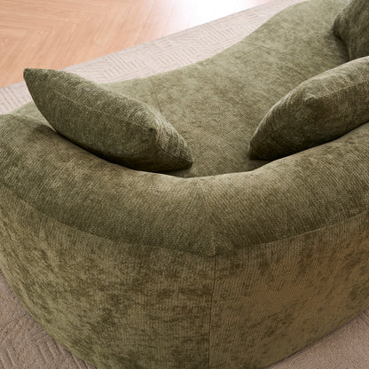 Crescent Sectional Sofa | No-Assembly Chenille 2-Seater with Low-Back Deep Cushions & Self-Inflating Foam — Green / Gray