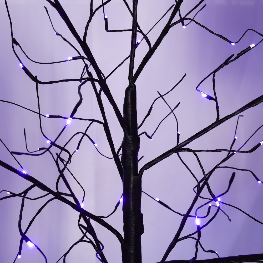 Black Halloween Christmas Tree Set | 3-Pack 4FT + 5FT + 6FT with 216 Purple LED Lights — Adjustable Branches for Spooky Holiday Decor