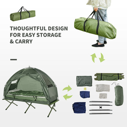 All-in-One Camping Cot Set with Tent, Air Mattress, Sleeping Bag & Pillow | Portable Folding Camp Bed for Adults