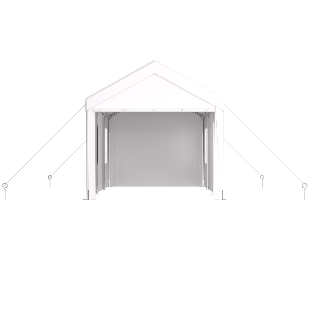 10×20 FT Portable Carport Garage | Heavy-Duty Galvanized Steel Frame with 2 Roll-Up Doors & 4 Ventilated Windows — White / Grey