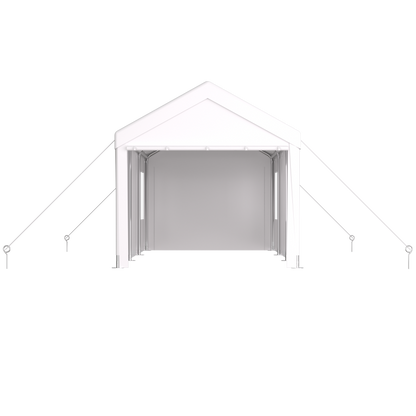 10×20 FT Portable Carport Garage | Heavy-Duty Galvanized Steel Frame with 2 Roll-Up Doors & 4 Ventilated Windows — White / Grey