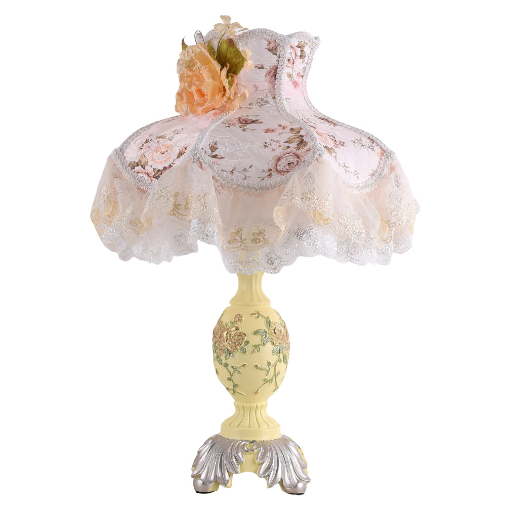 Victorian Pink & Ivory Table Lamp – Lace Pleated Shade & Beaded Fringe, Princess Bedside Night Light