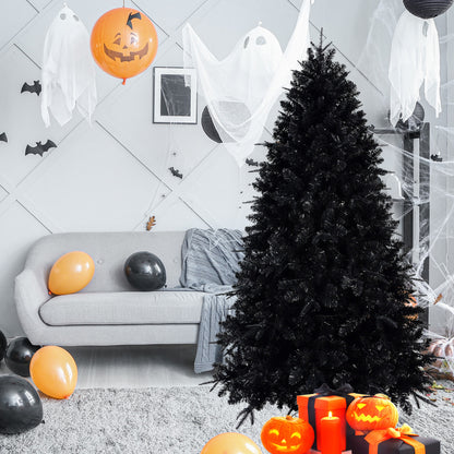 5 FT Black Christmas Tree with 250 White LED Lights | 1076-Tip PE+PVC Pre-Lit Artificial Tree for Halloween & Holiday Decor — Metal Stand Included