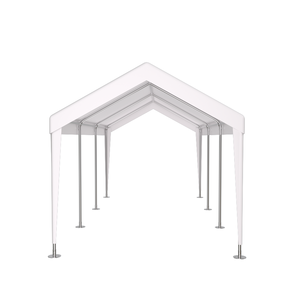 10×20 FT Portable Carport Garage | Heavy-Duty Galvanized Steel Frame with 2 Roll-Up Doors & 4 Ventilated Windows — White / Grey