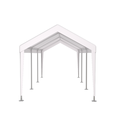 10×20 FT Portable Carport Garage | Heavy-Duty Galvanized Steel Frame with 2 Roll-Up Doors & 4 Ventilated Windows — White / Grey