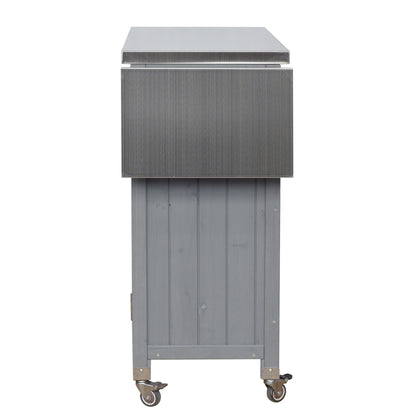 Foldable Outdoor Kitchen Island with Stainless Steel Top | Rolling Cart with Storage Cabinet, Open Shelves & Towel Rack — Grey