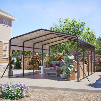 13×20 FT Metal Carport | Heavy-Duty Galvanized Steel Hardtop with Triangle Reinforced Frame & 4 Poles — All-Weather Vehicle & Outdoor Storage Shelter