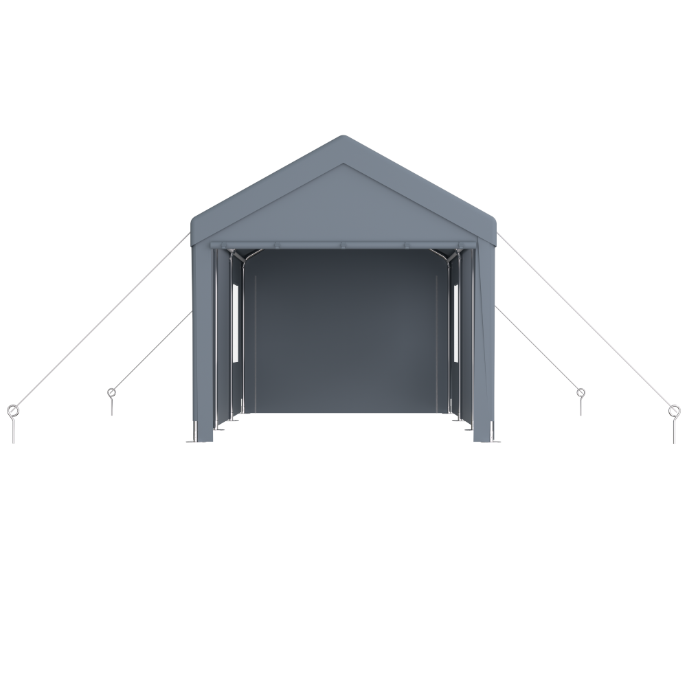 10×20 FT Portable Carport Garage | Heavy-Duty Galvanized Steel Frame with 2 Roll-Up Doors & 4 Ventilated Windows — White / Grey