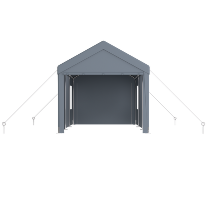 10×20 FT Portable Carport Garage | Heavy-Duty Galvanized Steel Frame with 2 Roll-Up Doors & 4 Ventilated Windows — White / Grey
