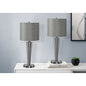 Contemporary Table Lamp Set of 2 | 24" Nickel Metal Base, Grey Linen Shade & USB Port