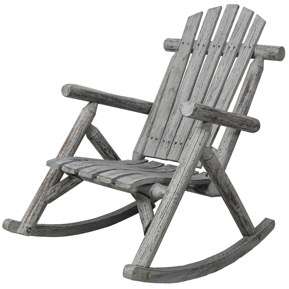 Fir Wood Porch Rocking Chair | Ergonomic High-Back Outdoor Rocker with 330 lb Capacity — Light Gray
