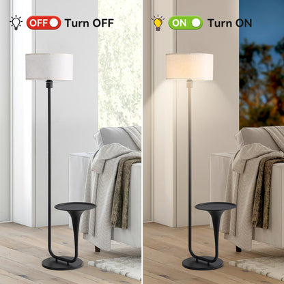 Dimmable Floor Lamp with Side Table | 57.5" Vintage Standing Light, Foot Switch & Bulb Included