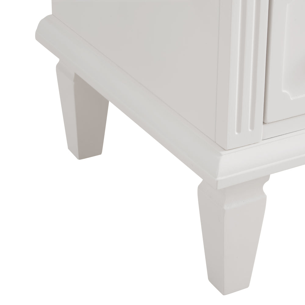 Farmhouse Nightstand with Charging Station | 2 Drawers & Open Shelf | Fluted Side Table with Solid Wood Legs