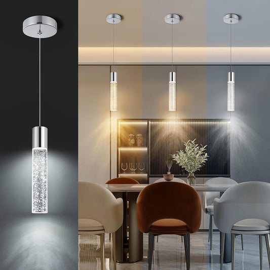 Crystal Pendant Light Fixtures | 3CCT Dimmable LED Mini Island Lights for Kitchen, 9.6" Chrome, 2700K-6000K, ETL Chrome / 1 Pack Vistaro Home