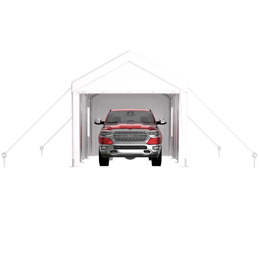 10×20 FT Portable Carport Garage | Heavy-Duty Galvanized Steel Frame with 2 Roll-Up Doors & 4 Ventilated Windows — White / Grey