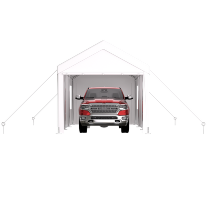 10×20 FT Portable Carport Garage | Heavy-Duty Galvanized Steel Frame with 2 Roll-Up Doors & 4 Ventilated Windows — White / Grey