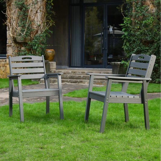 HDPE Outdoor Dining Chair | Ergonomic All-Weather Patio Chair with Armrests, Zero Maintenance — Grey