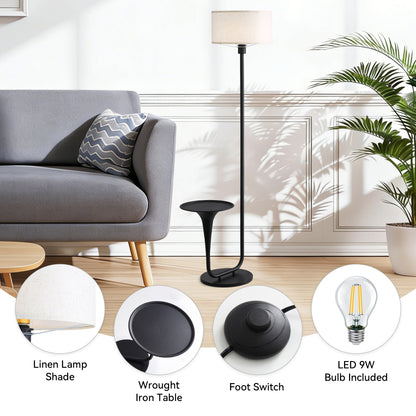 Dimmable Floor Lamp with Side Table | 57.5" Vintage Standing Light, Foot Switch & Bulb Included